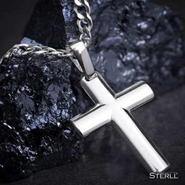 STERLL Herren Kette Echt Silber Kreuz-Anhänger aus Sterlingsilber 925 50cm Schmucketui Männer Geschenke - 4