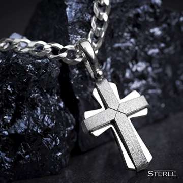 STERLL Herren Kette Sterling-Silber 925 Kreuz-Anhänger aus Sterlingsilber 60cm Geschenkverpackung Geschenkideen für Männer - 4