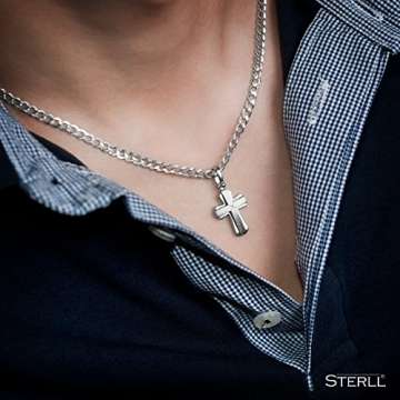STERLL Herren Kette Sterling-Silber 925 Kreuz-Anhänger aus Sterlingsilber 60cm Geschenkverpackung Geschenkideen für Männer - 6