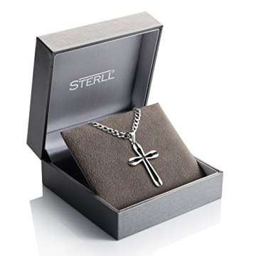 STERLL Herren Silberkette Sterlingsilber 925 Kreuz-Anhänger aus 60cm Schmucketui Partner Geschenke - 2