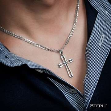 STERLL Herren Silberkette Sterlingsilber 925 Kreuz-Anhänger aus 60cm Schmucketui Partner Geschenke - 5