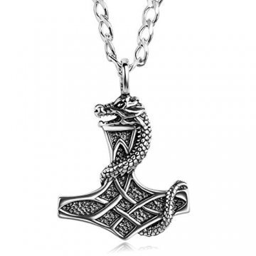 STERLL Herren Silberkette Sterlingsilber 925 Thor Wikinger Hammer Mythos Anhänger Amulett Schmucketui Kleine Geschenke - 1