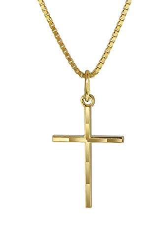 trendor Kreuz-Anhänger Gold 333 mit goldplattierter Kette Kinder Halskette, Gold Kreuz Anhänger für Jungen und Mädchen, Geschenk aus Echtgold 08492-45 45 cm - 1