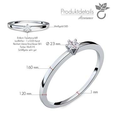 Verlobungsringe Weißgold Ring 585 Diamant Ring 0,05 Carat H/si **sehr gute Qualität** + inkl. Luxusetui + Diamantring solitär schmal dünn Echtschmuck Diamantring Weißgold 0,05 FF50WG585BRFA50 - 2