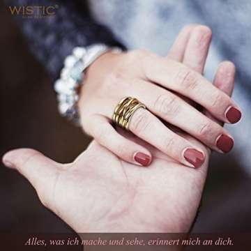 WISTIC Damen Ring Vergoldet aus Edelstahl Partnerring Geschenk fur Mutter Freundin Tochter Silber Rose Gold (14 Karat (585) Gelbgold, 54 (17.2)) - 4