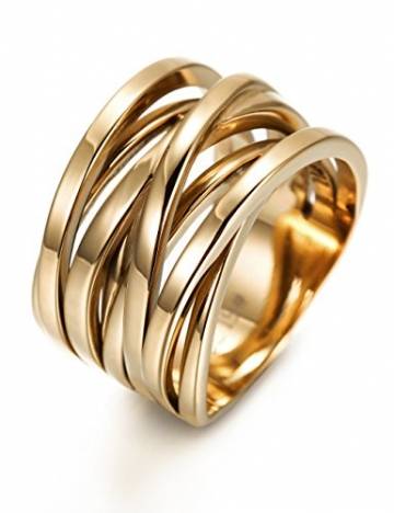 WISTIC Damen Ring Vergoldet aus Edelstahl Partnerring Geschenk fur Mutter Freundin Tochter Silber Rose Gold (14 Karat (585) Gelbgold, 54 (17.2)) - 1