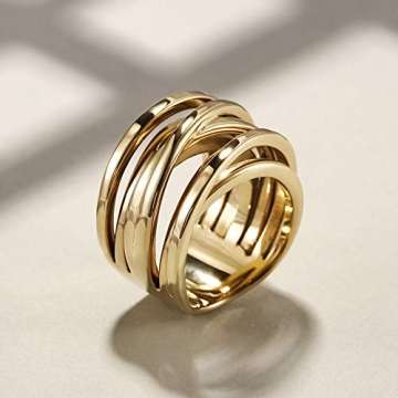 WISTIC Damen Ring Vergoldet aus Edelstahl Partnerring Geschenk fur Mutter Freundin Tochter Silber Rose Gold (14 Karat (585) Gelbgold, 54 (17.2)) - 7