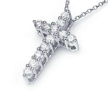 Daesar 18K Weißgold Damen Halskette 12 Diamant Kreuz Anhänger Halskette Silber Kette 45CM - 3