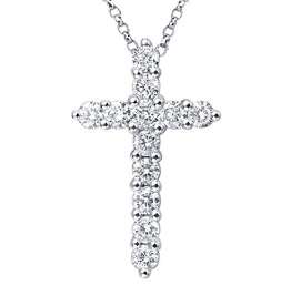 Daesar 18K Weißgold Damen Halskette 12 Diamant Kreuz Anhänger Halskette Silber Kette 45CM - 1