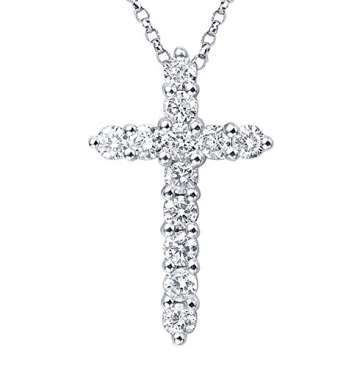 Daesar 18K Weißgold Damen Halskette 12 Diamant Kreuz Anhänger Halskette Silber Kette 45CM - 1