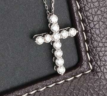 Daesar 18K Weißgold Damen Halskette Kreuz Design & 11 Diamant (1.1ct) Anhänger Halskette Silber Kette 45CM - 4