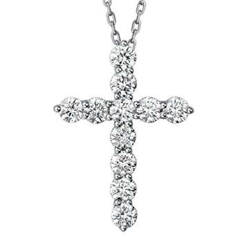 Daesar 18K Weißgold Damen Halskette Kreuz Design & 11 Diamant (1.1ct) Anhänger Halskette Silber Kette 45CM - 1