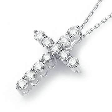 Daesar 18K Weißgold Damen Halskette Kreuz Design & 11 Diamant (1.1ct) Anhänger Halskette Silber Kette 45CM - 5