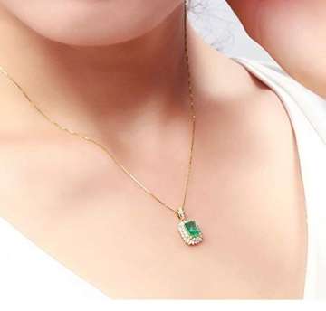 Daesar Kette Anhänger 18K Gold Damen 1.8 Ct Smaragd mit Diamant Gold Halskette für Mutter/Freundin - 3