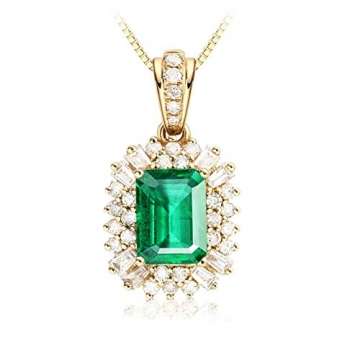 Daesar Kette Anhänger 18K Gold Damen 1.8 Ct Smaragd mit Diamant Gold Halskette für Mutter/Freundin - 1