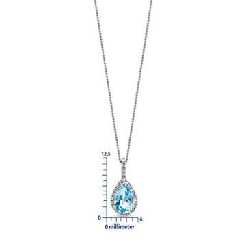 Miore 0.07 Ct Diamant Halskette Damen mit Tropfen Kettenanhänger Edelstein/Geburtsstein blauer Topas 0.47 Ct und Diamanten Brillanten kette aus Weißgold 9 Karat / 375 Gold - 2