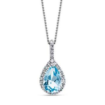 Miore 0.07 Ct Diamant Halskette Damen mit Tropfen Kettenanhänger Edelstein/Geburtsstein blauer Topas 0.47 Ct und Diamanten Brillanten kette aus Weißgold 9 Karat / 375 Gold - 1