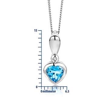 Miore Halskette für Damen aus 9 kt 375 Weißgold 45 cm Kette mit Herz Anhänger aus Blauer Topas 0.50 ct mit Diamant Brillianten - 2