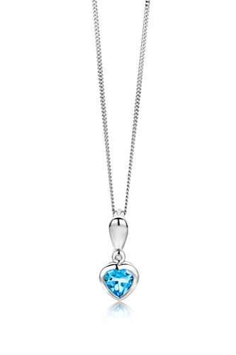 Miore Halskette für Damen aus 9 kt 375 Weißgold 45 cm Kette mit Herz Anhänger aus Blauer Topas 0.50 ct mit Diamant Brillianten - 3