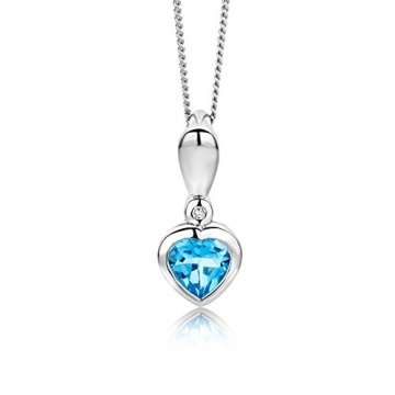 Miore Halskette für Damen aus 9 kt 375 Weißgold 45 cm Kette mit Herz Anhänger aus Blauer Topas 0.50 ct mit Diamant Brillianten - 1