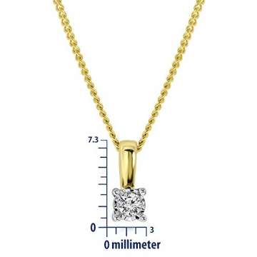 Miore Kette Damen 0.03 Ct Diamant Halskette mit Anhänger Solitär Diamant Brillant Kette aus Gelbgold 9 Karat / 375 Gold, Halsschmuck 45 cm lang - 2