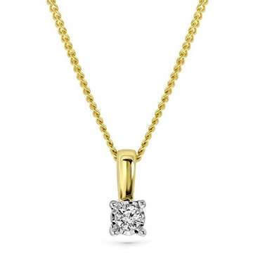 Miore Kette Damen 0.03 Ct Diamant Halskette mit Anhänger Solitär Diamant Brillant Kette aus Gelbgold 9 Karat / 375 Gold, Halsschmuck 45 cm lang - 1