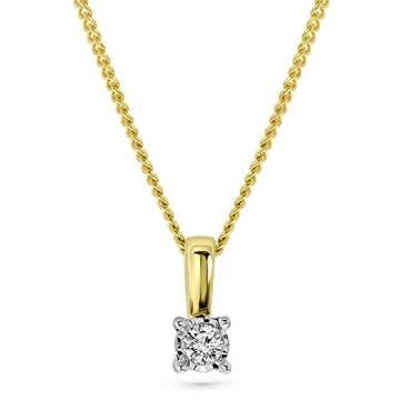 Miore Kette Damen 0.03 Ct Diamant Halskette mit Anhänger Solitär Diamant Brillant Kette aus Gelbgold 9 Karat / 375 Gold, Halsschmuck 45 cm lang - 1