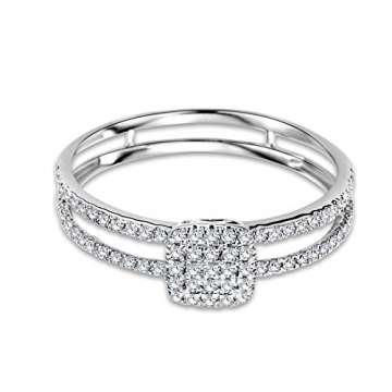 Miore Ring Damen Diamant Pavé Verlobungsring doppelreihig Weißgold 9 Karat / 375 Gold Diamanten Brillanten 0.24 Ct, Schmuck - 3