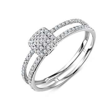 Miore Ring Damen Diamant Pavé Verlobungsring doppelreihig Weißgold 9 Karat / 375 Gold Diamanten Brillanten 0.24 Ct, Schmuck - 1