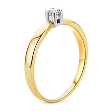 Miore Ring Damen Solitär Diamant Verlobungsring Bicolor Gelbgold und Weißgold 14 Karat / 585 Gold Diamant Brillant 0.06 Ct, Schmuck - 3
