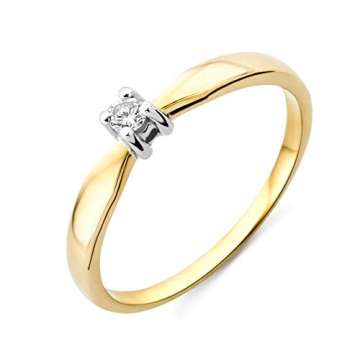 Miore Ring Damen Solitär Diamant Verlobungsring Bicolor Gelbgold und Weißgold 14 Karat / 585 Gold Diamant Brillant 0.06 Ct, Schmuck - 1