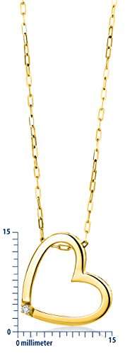 Miore Schmuck Damen 0.01 Ct Diamant Halskette mit Kettenanhänger Herz mit Diamant Brillant Kette aus Gelbgold 18 Karat / 750 Gold - 2