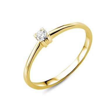 Miore Schmuck Damen 0.07 Ct Solitär Diamant Verlobungsring Ring aus Gelbgold 18 Karat / 750 Gold (56) - 1