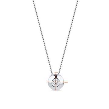 Orovi Damen Diamant Kette Weißgold, Halskette mit Solitär rundem Anhänger 18 Karat (750) Gold und Diamant Brillanten 0.08 Ct, 45 cm lang Halskette Handgemacht in Italien - 4