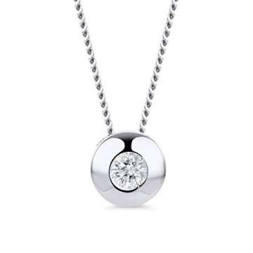 Orovi Damen Diamant Kette Weißgold, Halskette mit Solitär rundem Anhänger 18 Karat (750) Gold und Diamant Brillanten 0.08 Ct, 45 cm lang Halskette Handgemacht in Italien - 1
