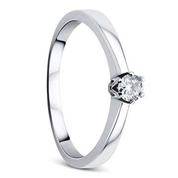 Orovi Damen Diamant Ring Weißgold, Verlobungsring 14 Karat (585) Gold und Diamant Brillanten 0.14 Ct, Solitärring Ring Handgemacht in Italien - 1