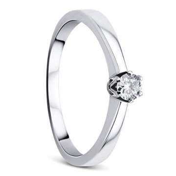 Orovi Damen Diamant Ring Weißgold, Verlobungsring 14 Karat (585) Gold und Diamant Brillanten 0.14 Ct, Solitärring Ring Handgemacht in Italien - 1