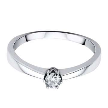 Orovi Damen Diamant Ring Weißgold, Verlobungsring 14 Karat (585) Gold und Diamant Brillanten 0.14 Ct, Solitärring Ring Handgemacht in Italien - 5
