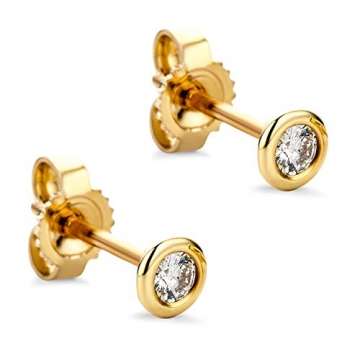 Orovi Damen Ohrringe mit Diamanten Gelbgold Solitär Ohrstecker 8 Karat (333) Gold und Diamant Brillanten 0.10 Ct - 1