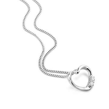 Orovi Halskette für Damen mit Diamant Weißgold 9 Karat (375) Brillianten 0.05Ct, mit Herz Anhänger Goldkette - 2