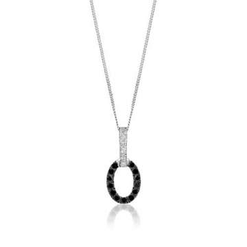 Orovi Schmuck Damen 0.20 Ct Diamant Halskette Weißgold Kettenanhänger Oval mit schwarze Diamanten Brillanten Kette aus 9 Karat (375) Gold - 3