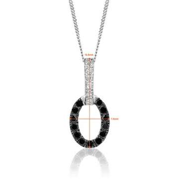 Orovi Schmuck Damen 0.20 Ct Diamant Halskette Weißgold Kettenanhänger Oval mit schwarze Diamanten Brillanten Kette aus 9 Karat (375) Gold - 4