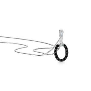 Orovi Schmuck Damen 0.20 Ct Diamant Halskette Weißgold Kettenanhänger Oval mit schwarze Diamanten Brillanten Kette aus 9 Karat (375) Gold - 1