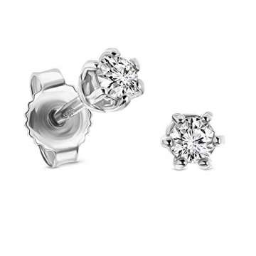 Miore Ohrringe Damen 0.25 Ct Solitär Diamant runde Ohrstecker aus Weißgold 14 Karat / 585 Gold, Ohrschmuck - 1