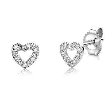 Miore Schmuck Damen 0.08 Ct Diamant Ohrstecker mit Herzen aus 26 Diamanten Brillanten Ohrringe aus Weißgold 9 Karat / 375 Gold - 1