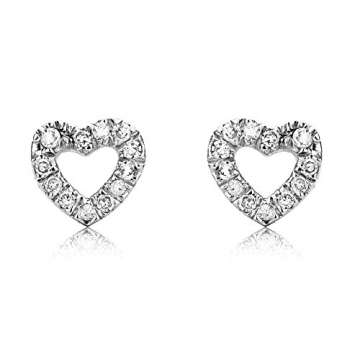 Miore Schmuck Damen 0.08 Ct Diamant Ohrstecker mit Herzen aus 26 Diamanten Brillanten Ohrringe aus Weißgold 9 Karat / 375 Gold - 5