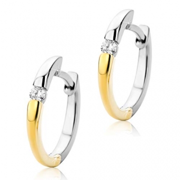 Orovi Damen Diamant Creolen Ohrringe 14 Karat (585) Zweifarb/Weißgold und Gelbgold Ohr-Schmuck Brillianten 0.07ct - 2