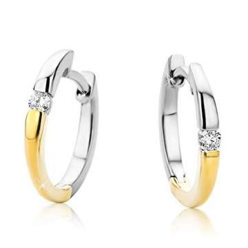 Orovi Damen Diamant Creolen Ohrringe 14 Karat (585) Zweifarb/Weißgold und Gelbgold Ohr-Schmuck Brillianten 0.07ct - 1