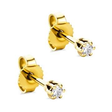 Orovi Damen Ohrringe mit Diamanten Gelbgold Solitär Ohrstecker 14 Karat (585) Gold und Diamant Brillanten 0.08 Ct Ohrring Handgemacht in Italien - 1