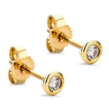 Orovi Damen Ohrringe mit Diamanten Gelbgold Solitär Ohrstecker 14 Karat (585) Gold und Diamant Brillanten 0.08 Ct Ohrring Handgemacht in Italien - 1